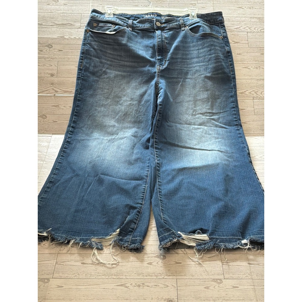 Torrid High Rise Wide Leg Ankle Crop Jeans Womens 20 Blue Vintage Stretch Grunge